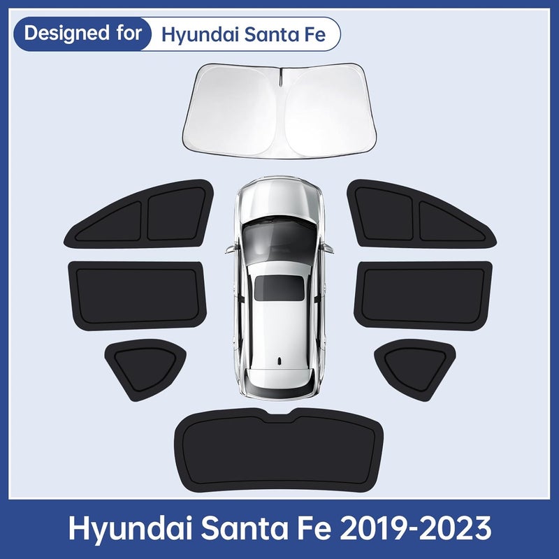 FSHAANY'S Car Window Shades for Hyundai Santa Fe 2019-2023, Full Car Window Covers for Privacy, Sunshades for Santa Fe Front Rear Windshield Side Windows to Block UV and Protect Privacy(8pcs) - Image 3
